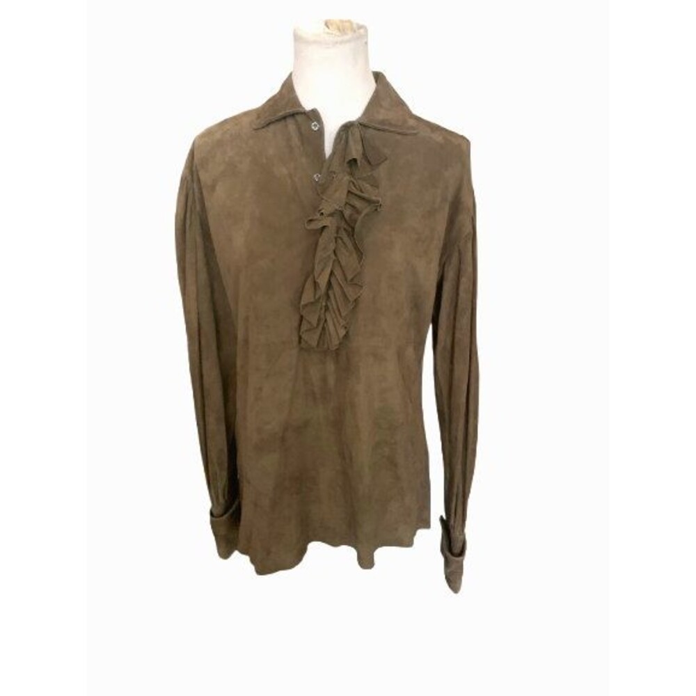 Vintage. Ralph Lauren Collection Brown Goatskin Ruffle Top Made in Italy Sz 6
